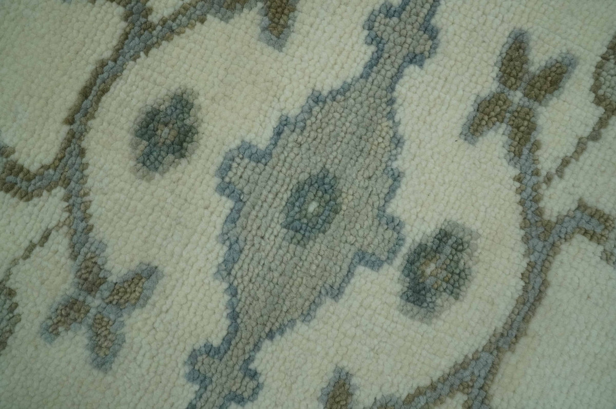 Richmond Custom Made Ivory and Olive Hand Knotted Oushak Wool Rug.