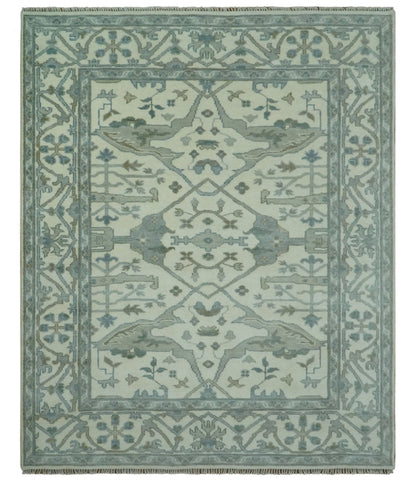 Richmond Custom Made Ivory and Olive Hand Knotted Oushak Wool Rug.