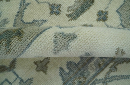 Richmond Custom Made Ivory and Olive Hand Knotted Oushak Wool Rug.