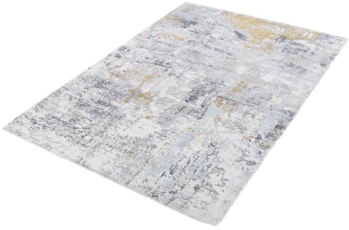 Modern Abstract Silver And Blue Hand Loom Viscose Area Rug.