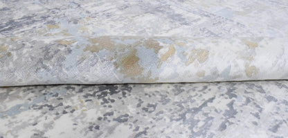 Modern Abstract Silver And Blue Hand Loom Viscose Area Rug.