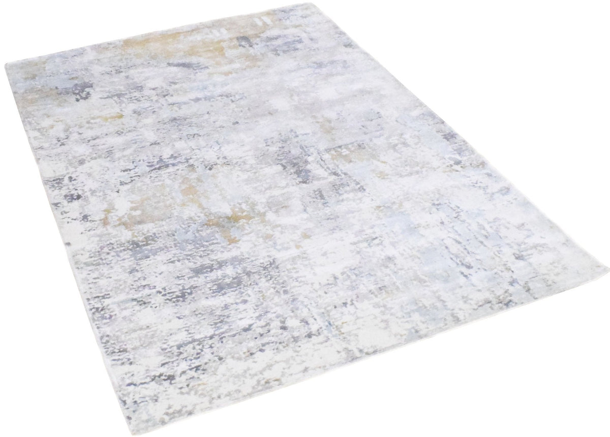 Modern Abstract Silver And Blue Hand Loom Viscose Area Rug.
