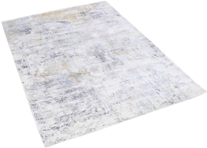 Modern Abstract Silver And Blue Hand Loom Viscose Area Rug.