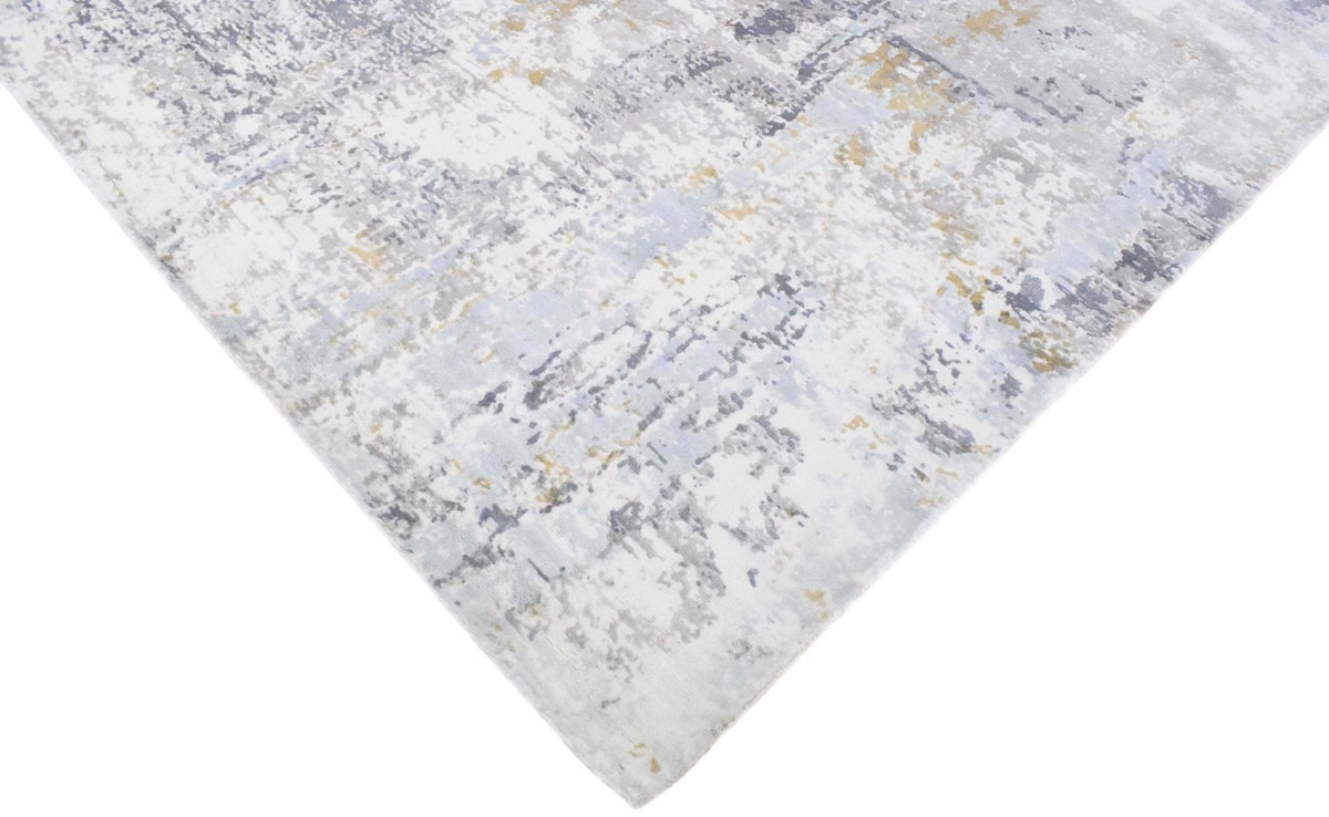 Modern Abstract Silver And Blue Hand Loom Viscose Area Rug.