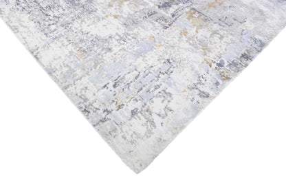 Modern Abstract Silver And Blue Hand Loom Viscose Area Rug.