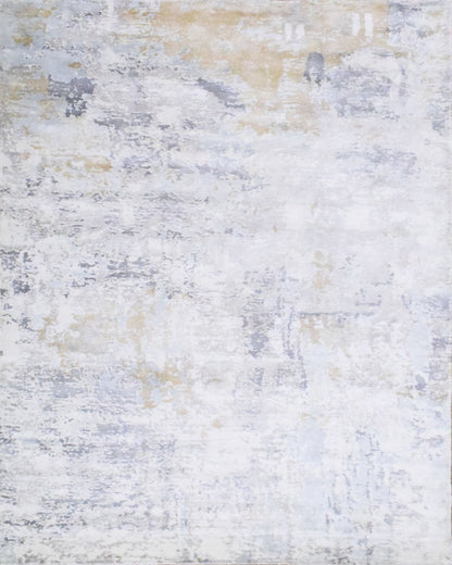 Modern Abstract Silver And Blue Hand Loom Viscose Area Rug.