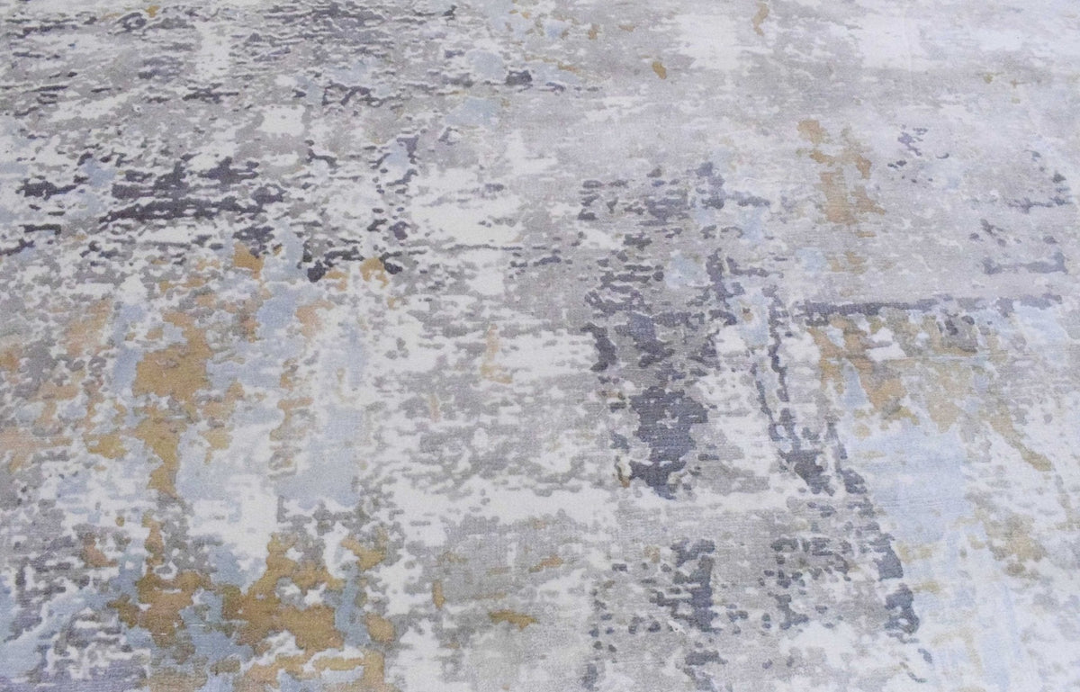 Modern Abstract Silver And Blue Hand Loom Viscose Area Rug.