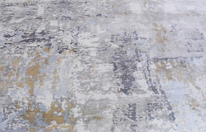 Modern Abstract Silver And Blue Hand Loom Viscose Area Rug.