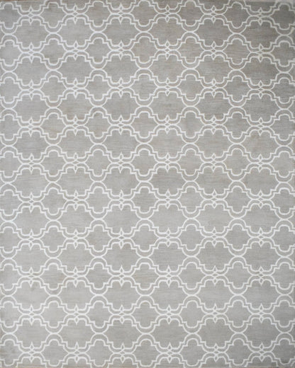 Modern Geometrical Hand Tufted Silver Wool 8x10 Area Rug.