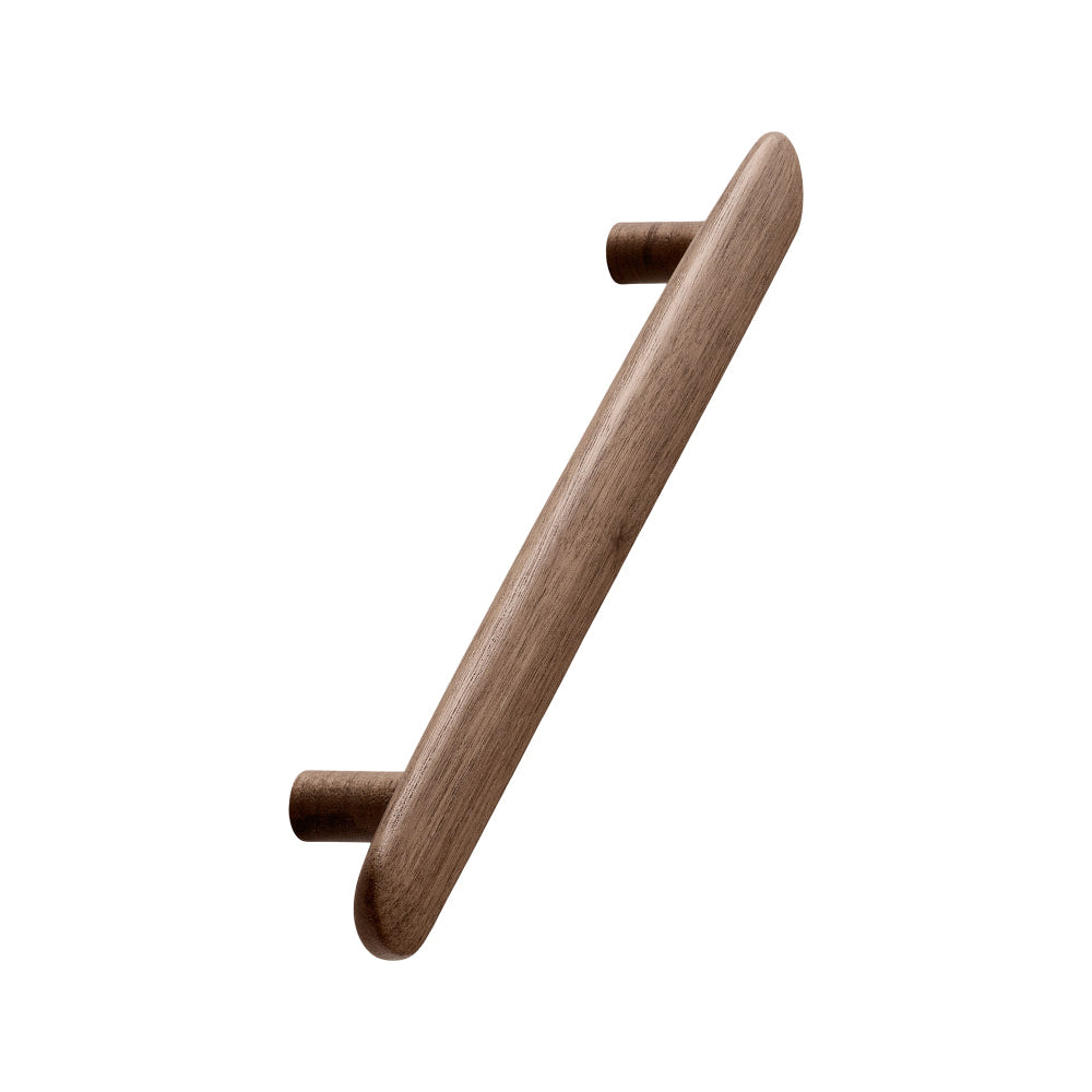 Walnut Lacquered Wood "Brutus" Cabinet Knob and Drawer Pulls.