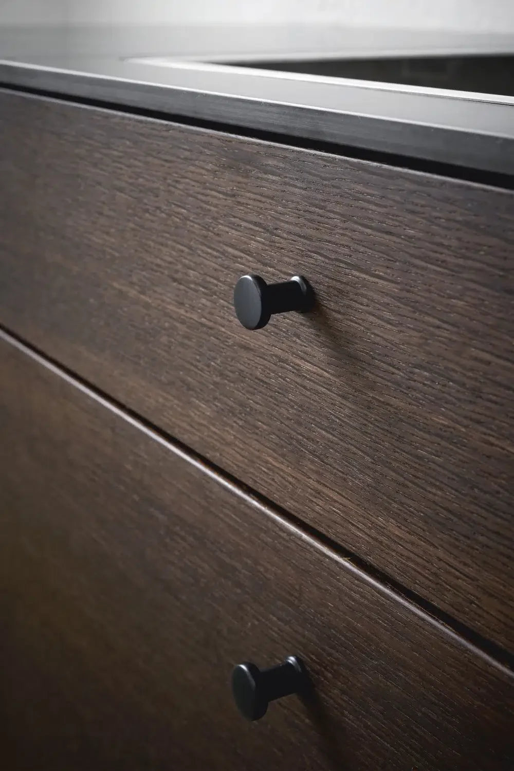 Matte Black "Gate" Knob and Drawer Pull.