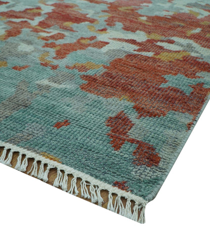 Custom Made Rust And Gray Modern Abstract Design Hand knotted Wool Area Rug.