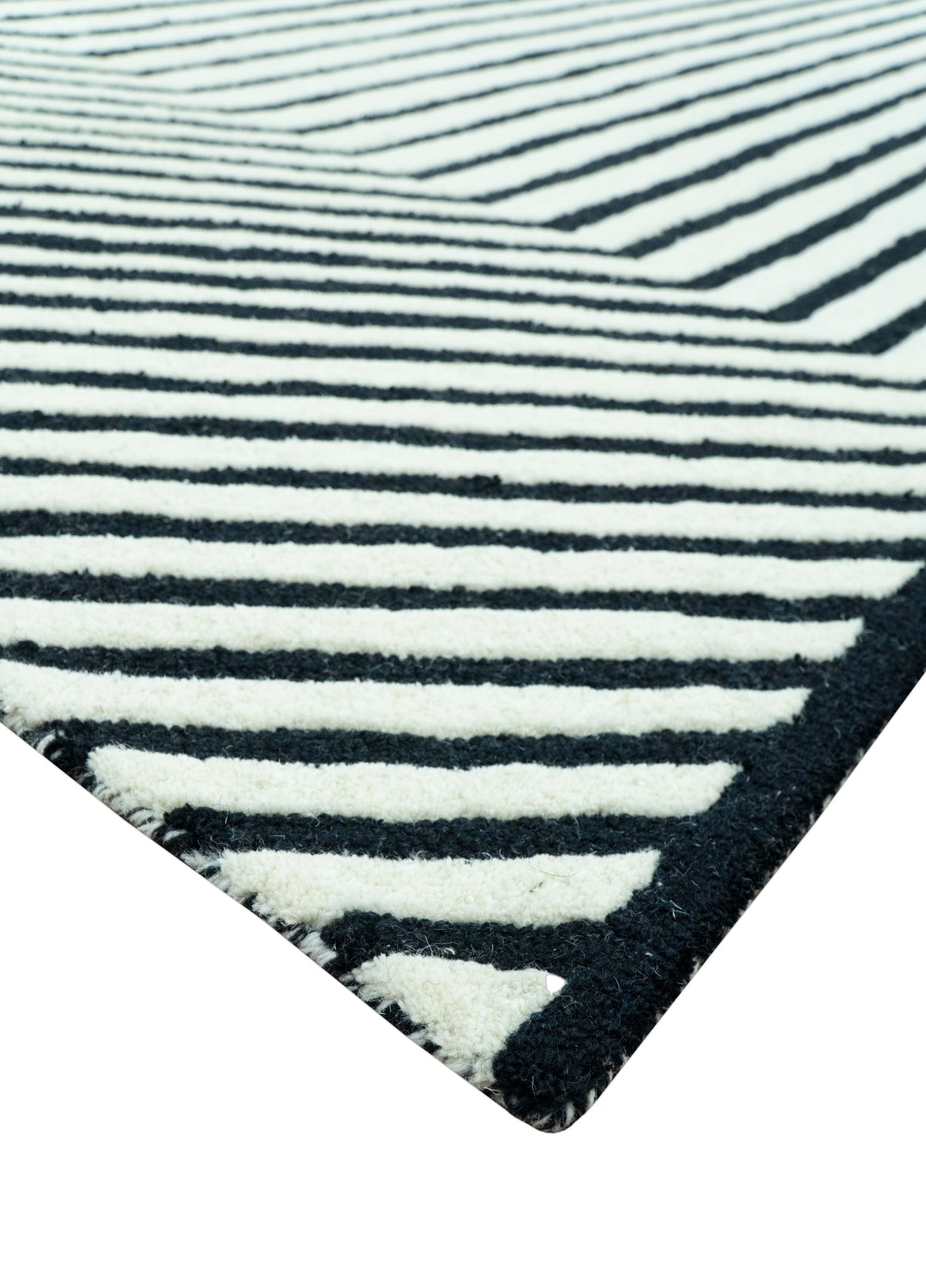 Modern Geometrical Pattern Black And White Hand Tufted Custom Made wool rug.