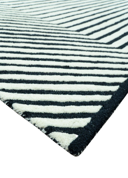 Modern Geometrical Pattern Black And White Hand Tufted Custom Made wool rug.