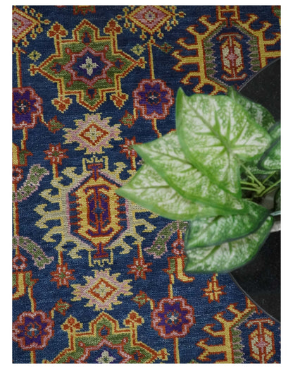 Custom Made Hand Knotted Blue, Gold and Beige Oriental Oushak wool Area Rug.