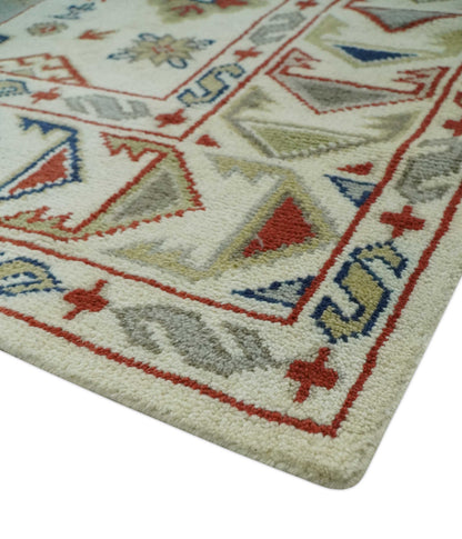 Traditional Mamluk design Ivory, Rust and Olive Hand knotted Multi Size wool rug.