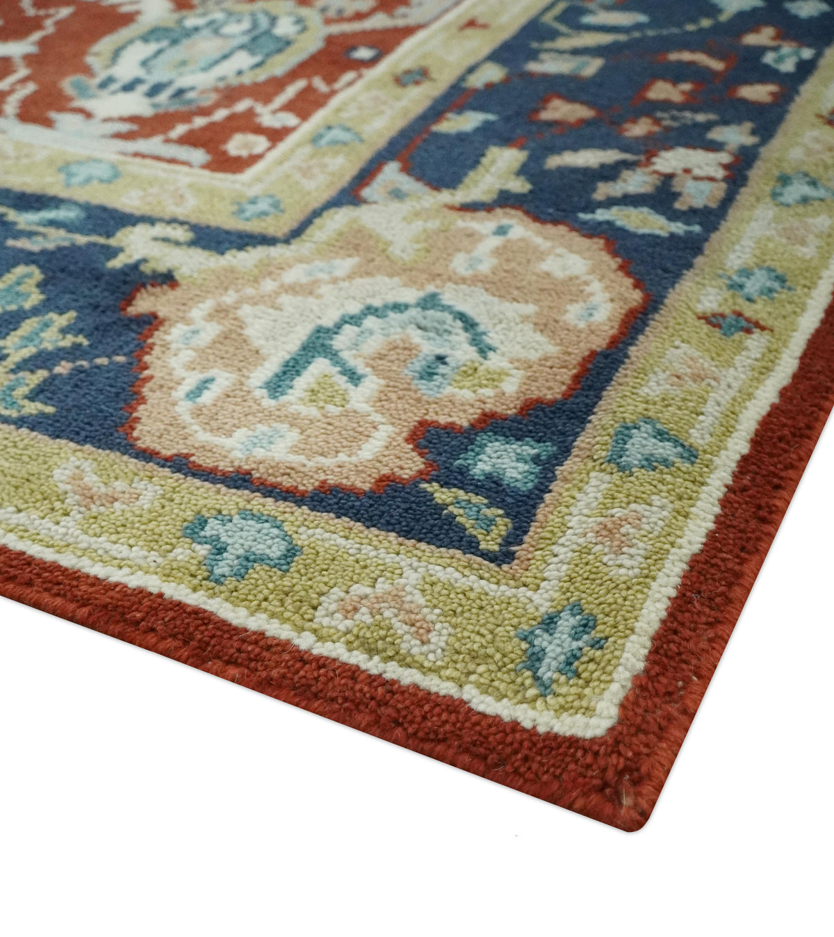 Floral Brown, Blue and Beige Hand Knotted Oriental Oushak Multi Size wool Area Rug.