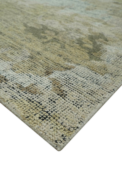 Brown And Silver Abstract Design Hand Knotted Custom Made wool rug.