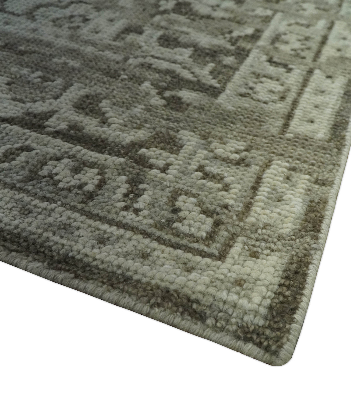 Traditional Turkish Design Beige And Brown Hand Knotted Custom Made wool rug.