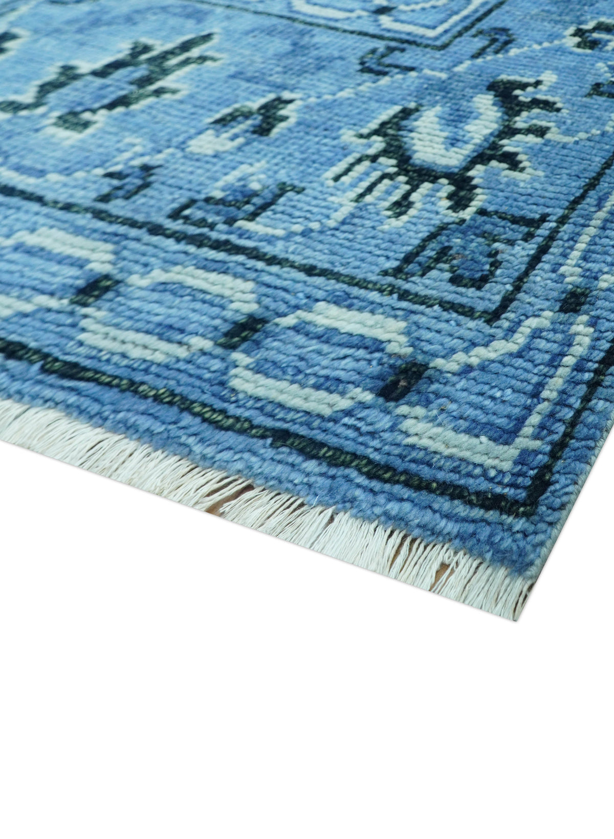 Custom Made Blue Traditional Persian Design Hand Knotted Wool Rug.