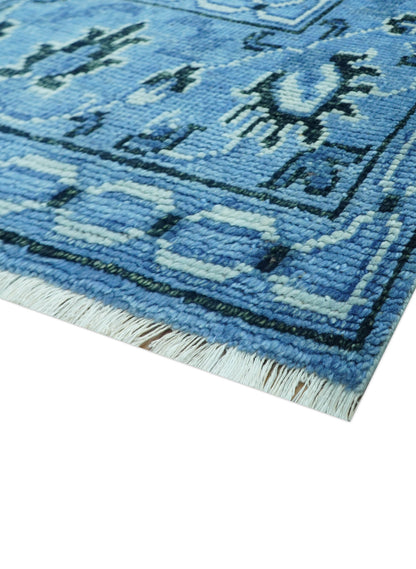 Custom Made Blue Traditional Persian Design Hand Knotted Wool Rug.