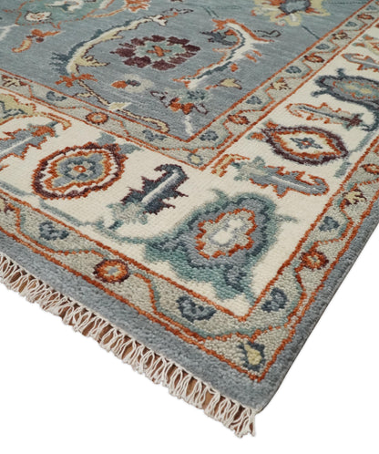 Hand Knotted Gray and Ivory Traditional Oriental Oushak Custom Made Wool Area Rug.