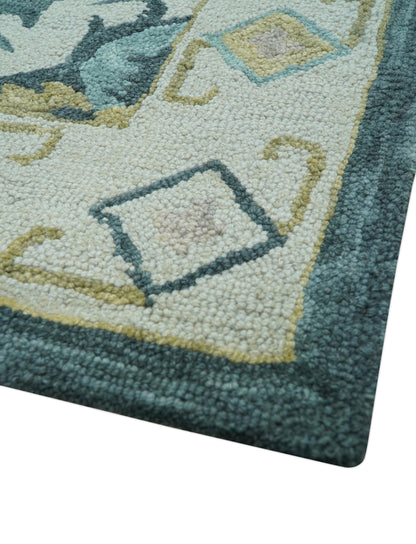 Taj Custom Made Teal Traditional Design Hand Tufted Wool Rug.