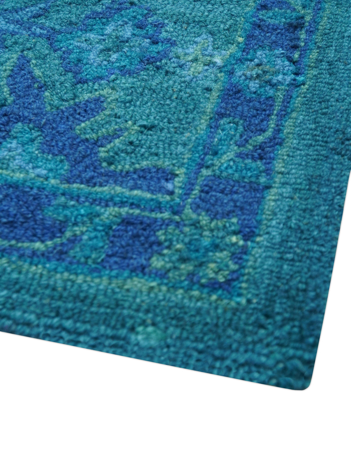 Custom Made Overdyed Traditional Oushak Blue Hand Tufted Wool Area Rug.