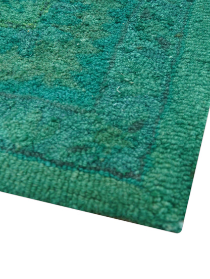 Custom Made Overdyed Traditional Oushak Green Hand Tufted Wool Area Rug.