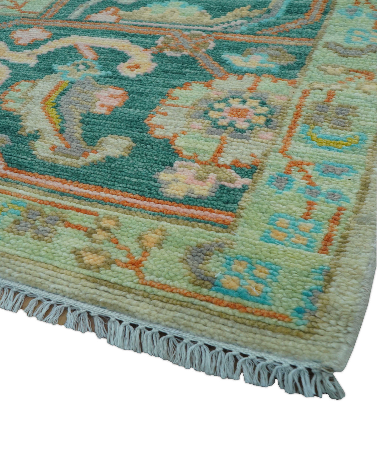 Elaine Custom Made Beige Traditional Design Hand Knotted Wool Rug.