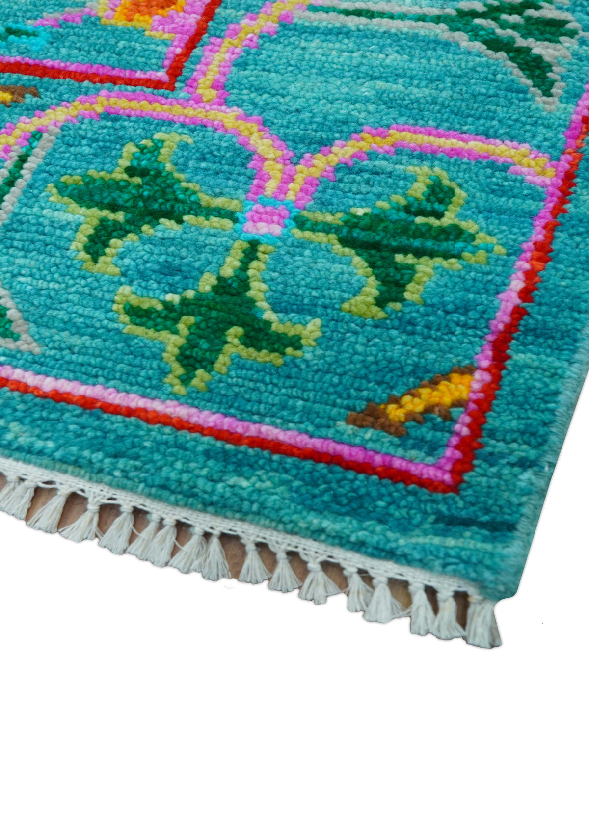 Custom Made Traditional Oriental Design Teal Hand Knotted Wool Area Rug.