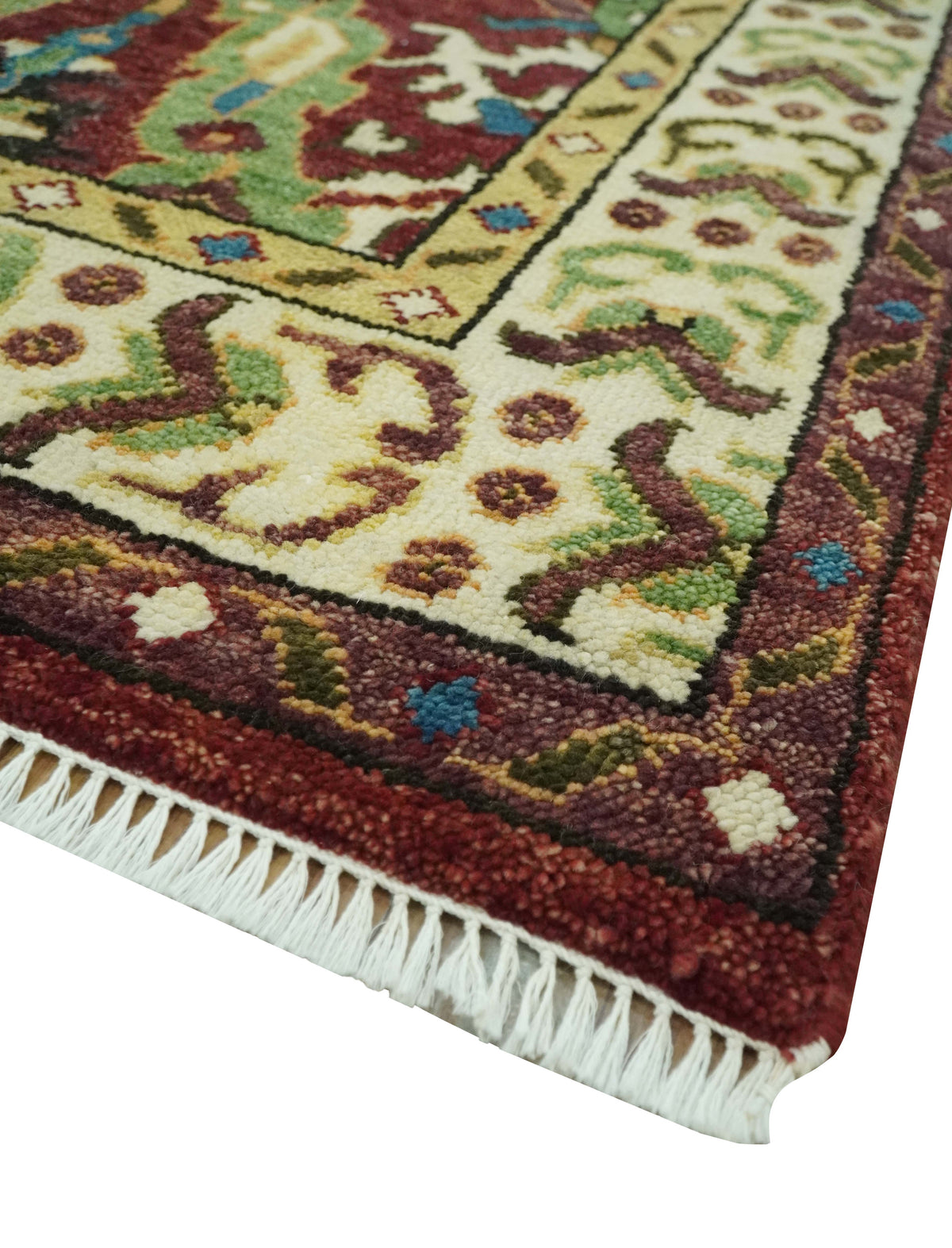 Traditional Large Design Maroon and Green Hand Knotted Custom Made wool area rug.
