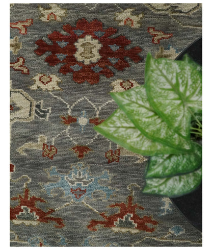 Hand Knotted Gray, Red and Beige Traditional Vintage Style Custom Made Wool Area Rug.