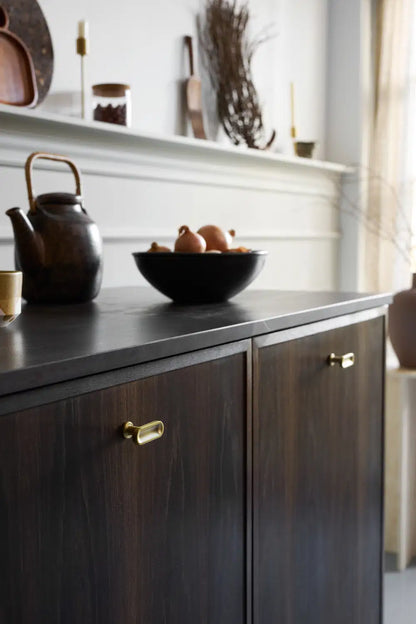 Dark Brushed Gold "Chateau" Cabinet Knobs and Drawer Pull.