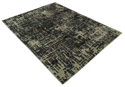 9x12 Hand Knotted Beige and Brown Modern Abstract Contemporary Recycled Silk Area Rug.
