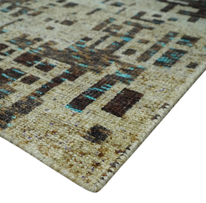 9x12 Hand Knotted Beige and Brown Modern Abstract Contemporary Recycled Silk Area Rug.