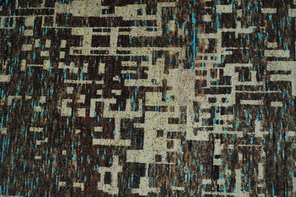 9x12 Hand Knotted Beige and Brown Modern Abstract Contemporary Recycled Silk Area Rug.
