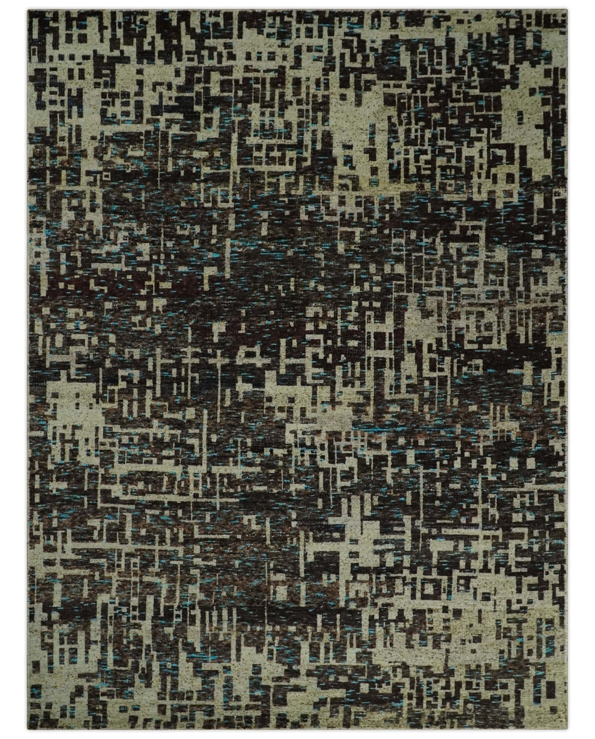 9x12 Hand Knotted Beige and Brown Modern Abstract Contemporary Recycled Silk Area Rug.