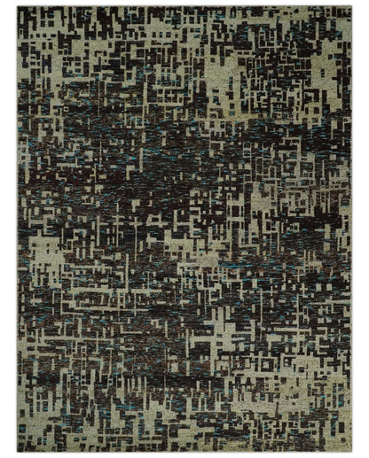 9x12 Hand Knotted Beige and Brown Modern Abstract Contemporary Recycled Silk Area Rug.