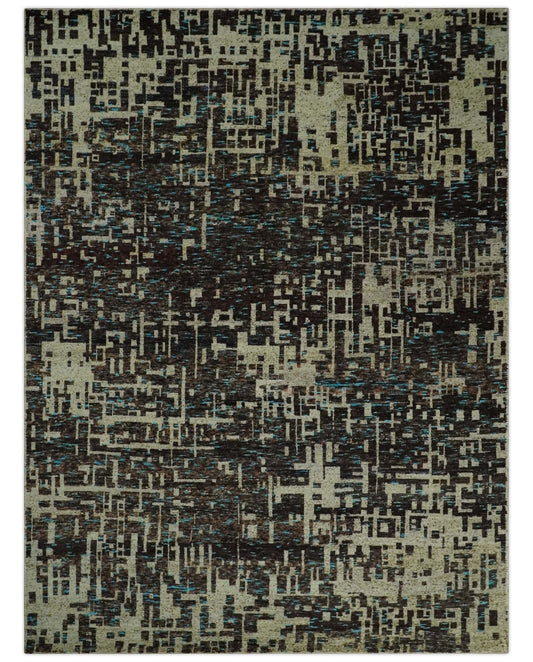 9x12 Hand Knotted Beige and Brown Modern Abstract Contemporary Recycled Silk Area Rug.