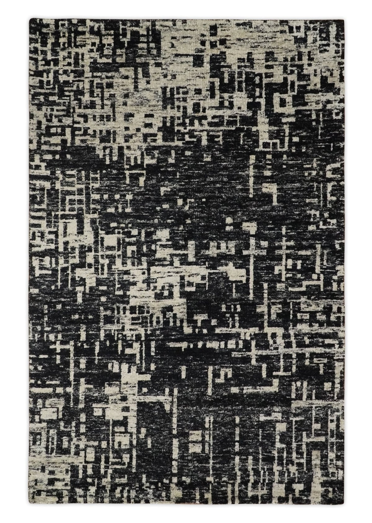 9x12 Hand Knotted Beige and Brown Modern Abstract Contemporary Recycled Silk Area Rug.