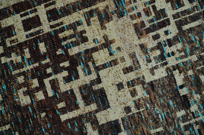 9x12 Hand Knotted Beige and Brown Modern Abstract Contemporary Recycled Silk Area Rug.