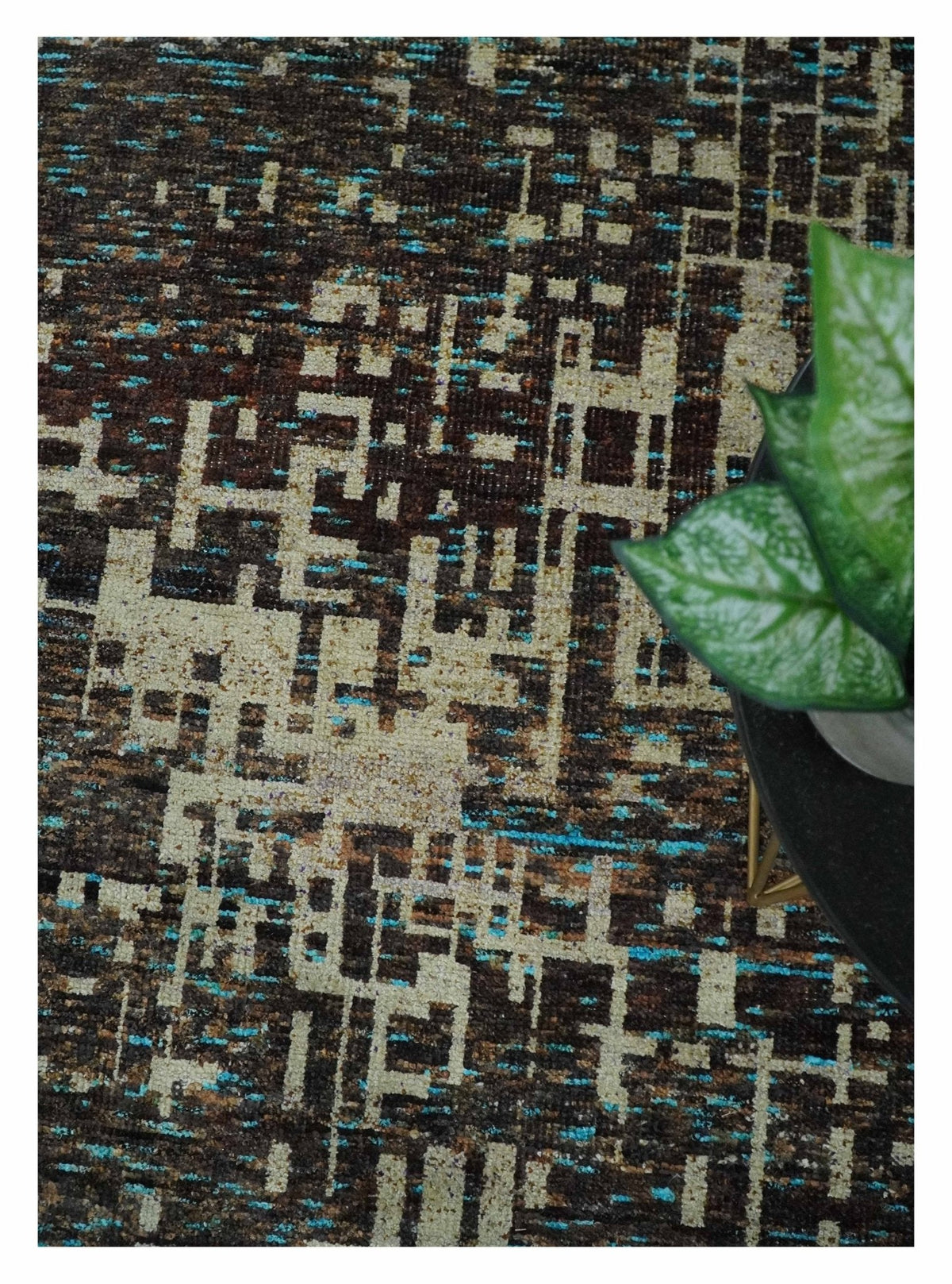 9x12 Hand Knotted Beige and Brown Modern Abstract Contemporary Recycled Silk Area Rug.