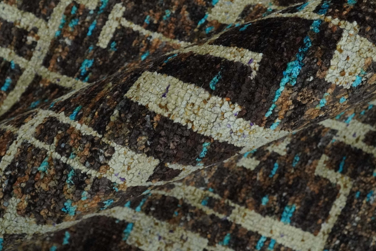 9x12 Hand Knotted Beige and Brown Modern Abstract Contemporary Recycled Silk Area Rug.