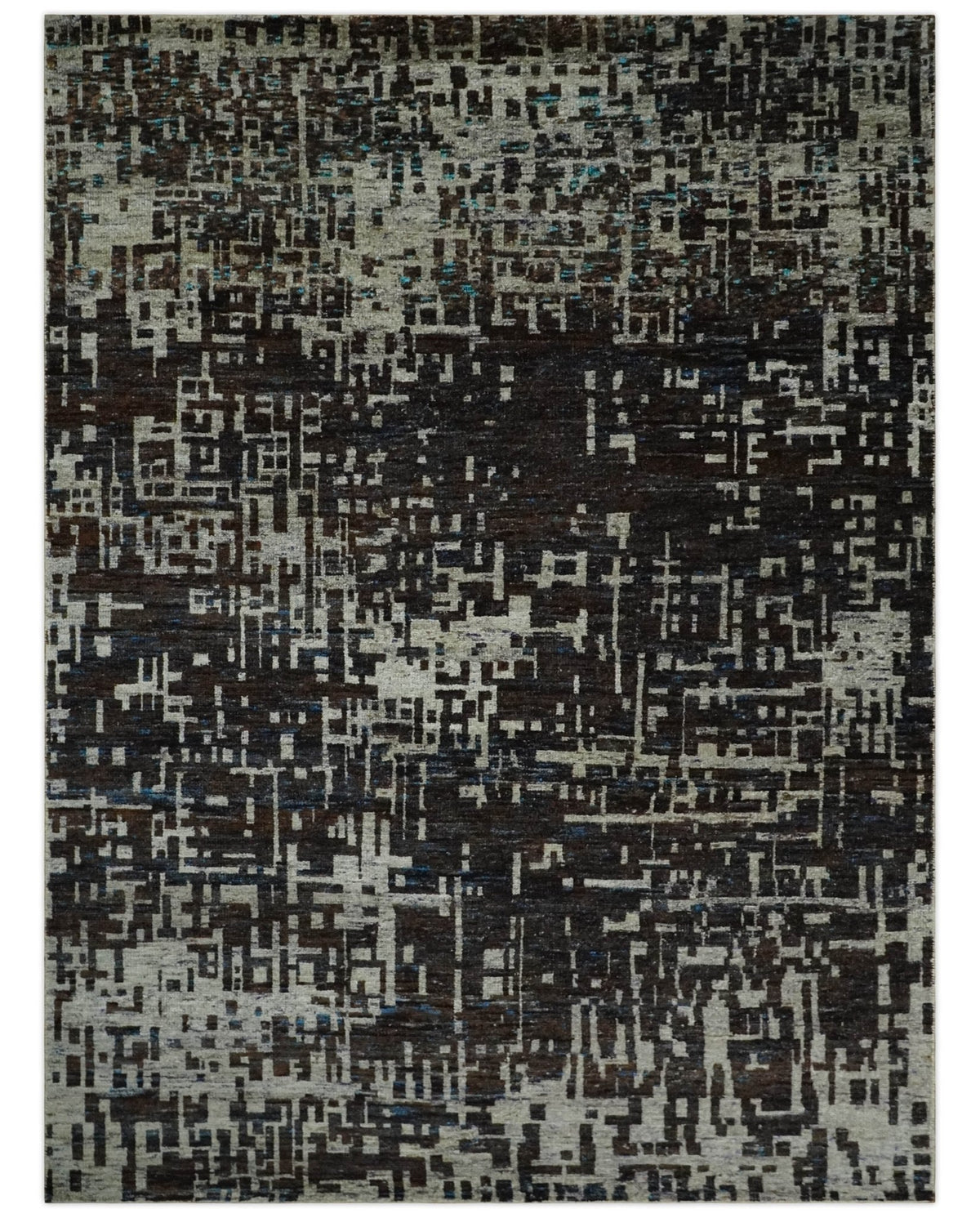 5x8 and 9x12 Hand Knotted Silver, Charcoal and Brown Modern Abstract  Recycled Silk Area Rug.