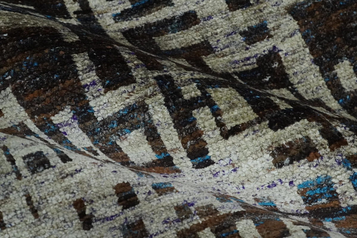 5x8 and 9x12 Hand Knotted Silver, Charcoal and Brown Modern Abstract  Recycled Silk Area Rug.