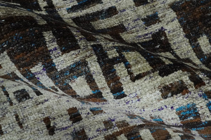5x8 and 9x12 Hand Knotted Silver, Charcoal and Brown Modern Abstract  Recycled Silk Area Rug.