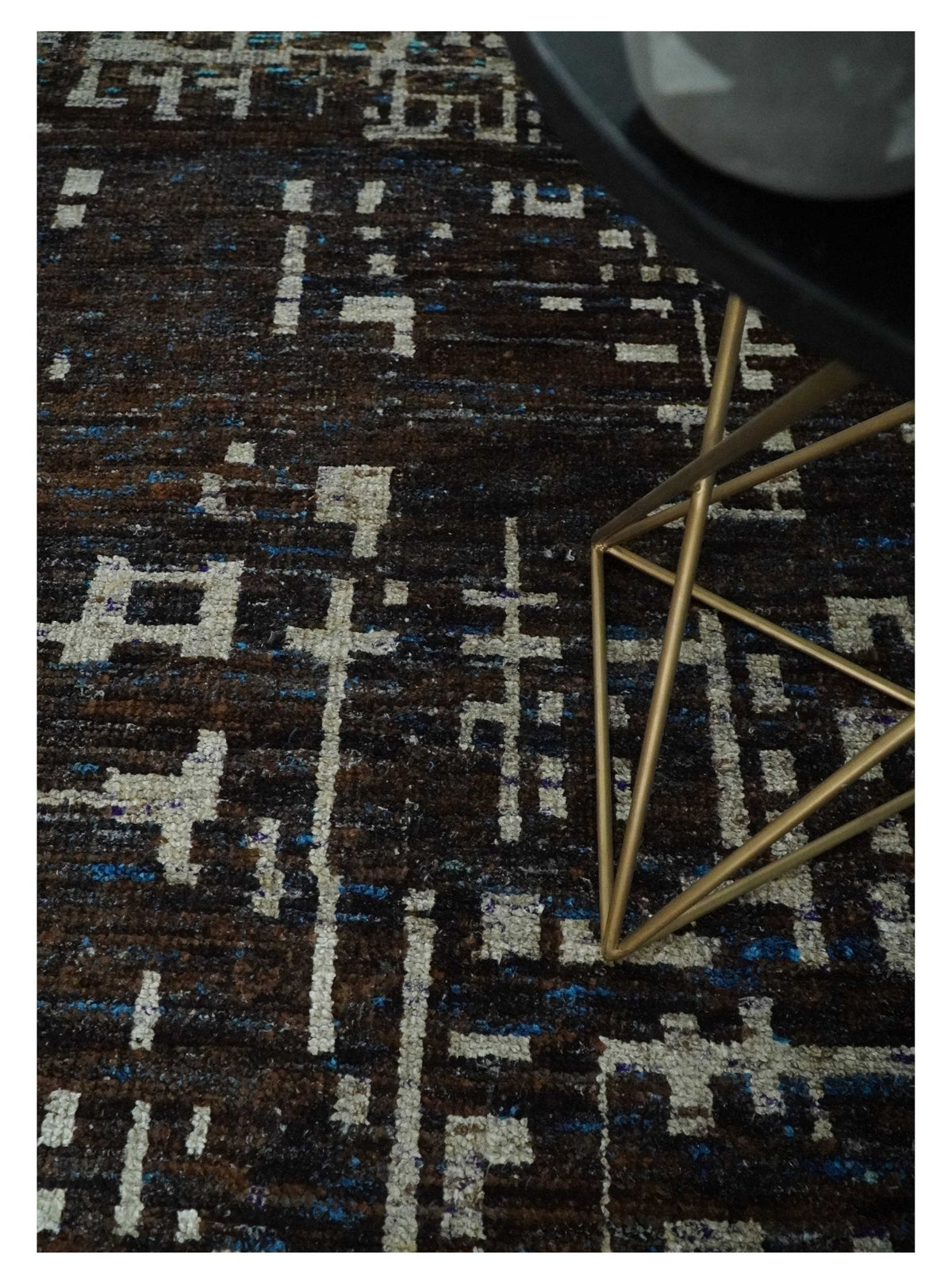 5x8 and 9x12 Hand Knotted Silver, Charcoal and Brown Modern Abstract  Recycled Silk Area Rug.