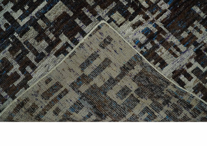 5x8 and 9x12 Hand Knotted Silver, Charcoal and Brown Modern Abstract  Recycled Silk Area Rug.