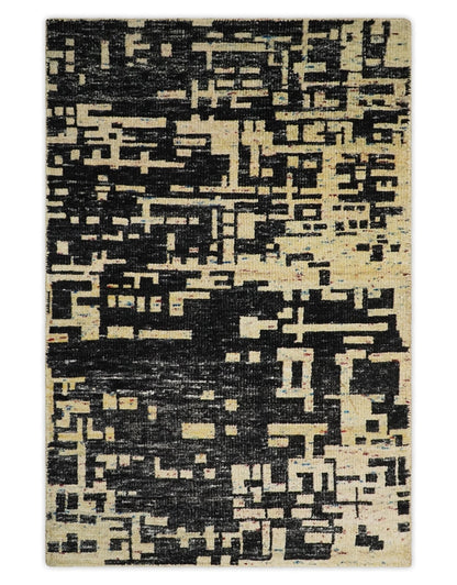 5x8 and 9x12 Hand Knotted Silver, Charcoal and Brown Modern Abstract  Recycled Silk Area Rug.